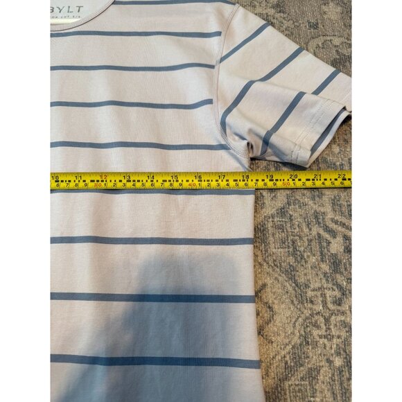 BYLT Men's Drop Cut Lux Short Sleeve T-Shirt Medium Lavender Purple Stripe Gym - Picture 7 of 7